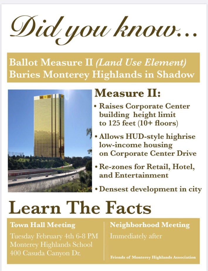 Original 2020 Friends of Monterey Highlands Association poster opposing Measure II